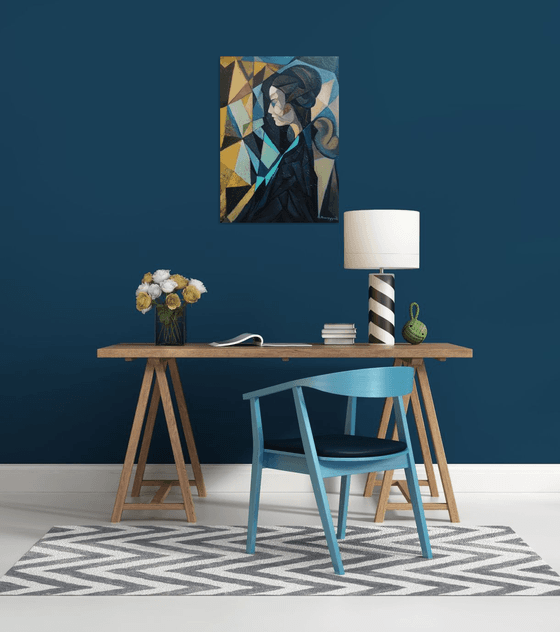 Penelope (50x70cm, cubism, oil painting, ready to hang)