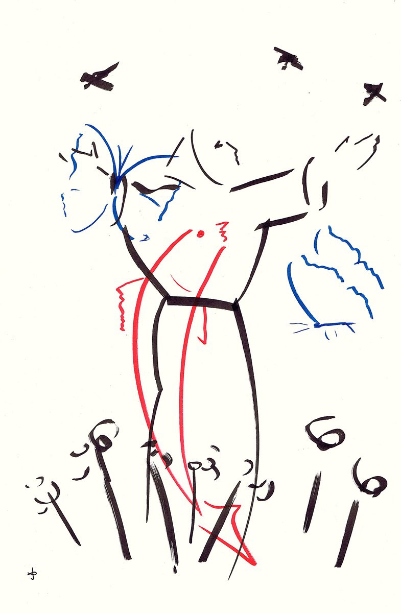 Expressive Animal Ink Drawing By David Jones, 9 X 15, Together - St. Francis #001, Original Artwork