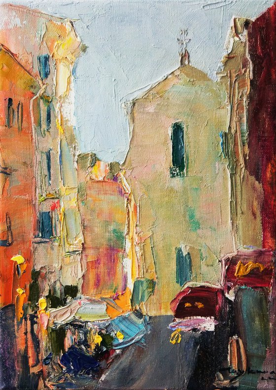 Streets of the Rome. Temple. Roman Holiday series. Original plein air oil painting .