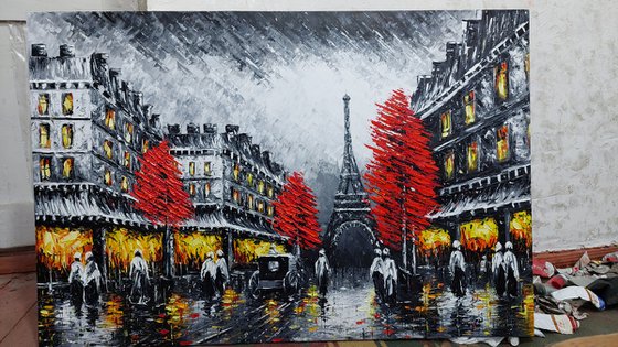 Cityscape - Paris (120x80cm, oil painting, ready to hang)