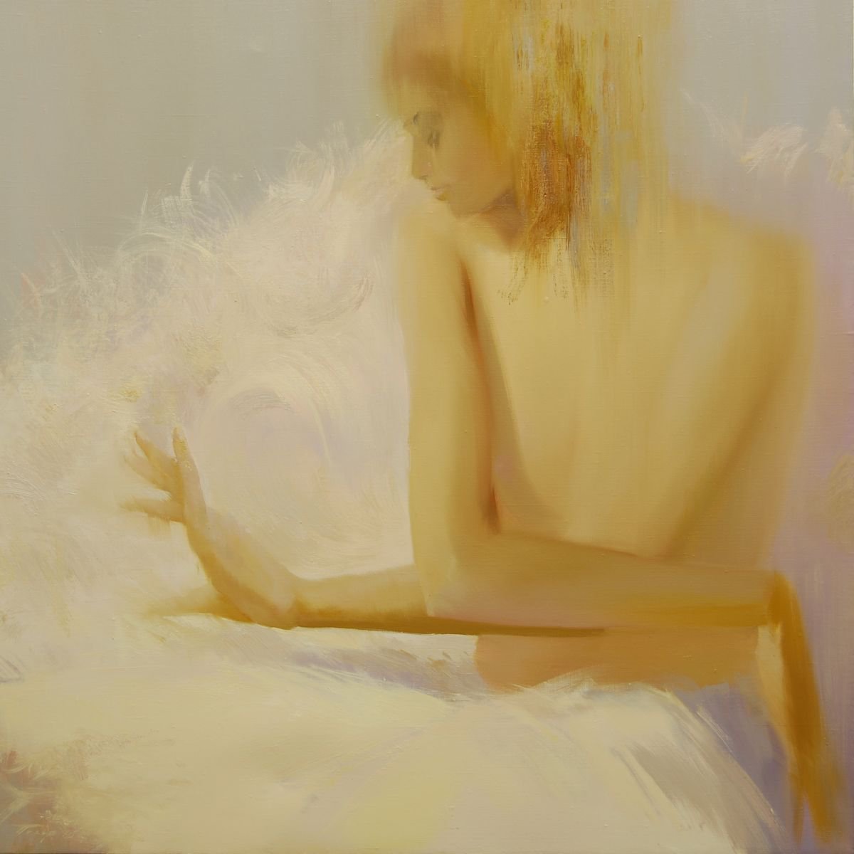 White figurative painting   White Dream (135b15) by Yuri Pysar