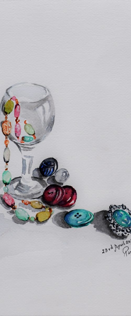 Buttons and Beads in watercolour by Parul Baliyan