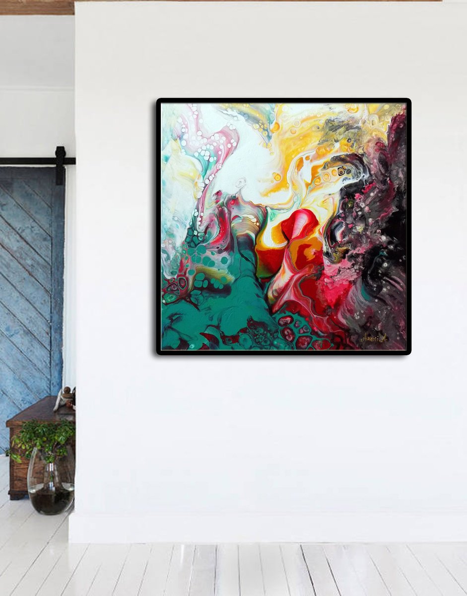 Abstract Acrylic Painting By Areti Ampi, 16 X 16, Passion 9, Original Artwork