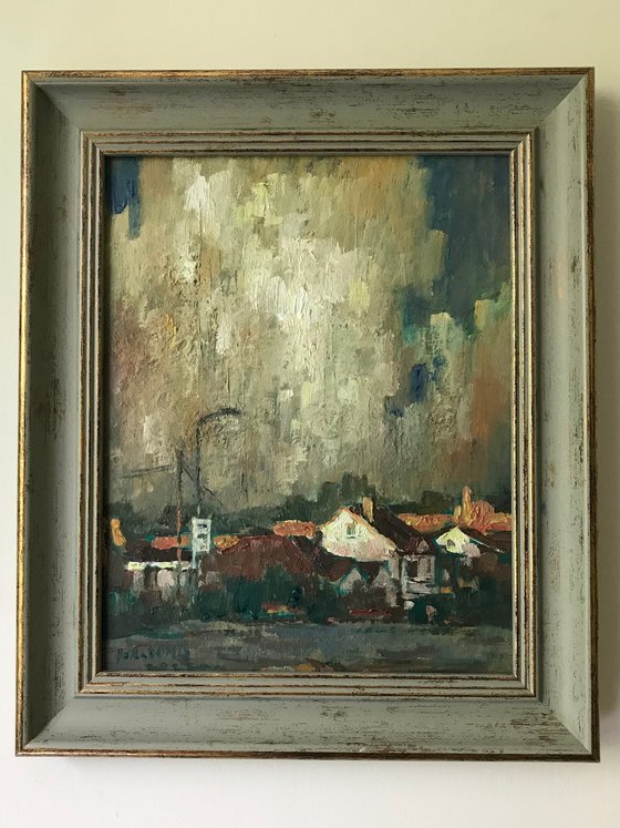 Original Oil Painting Wall Art Signed unframed Hand Made Jixiang Dong Canvas 25cm × 20cm landscape house on Old Road Small Impressionism Impasto