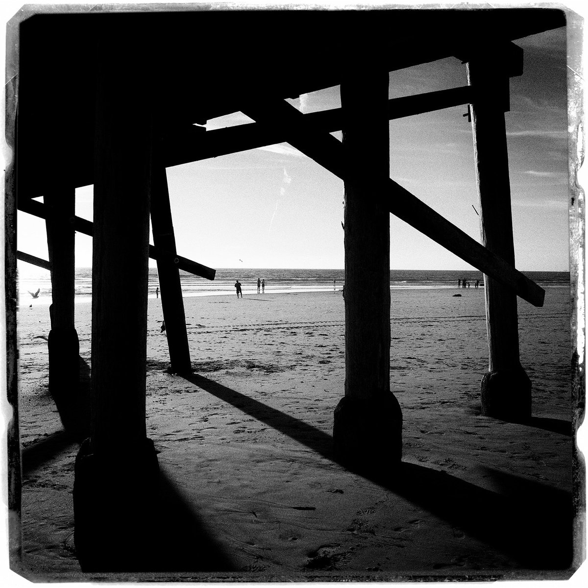 Photorealistic Landscape Photograph By Heike Bohnstengel, 16 X 16, Newport Beach Pier, California, Original Artwork