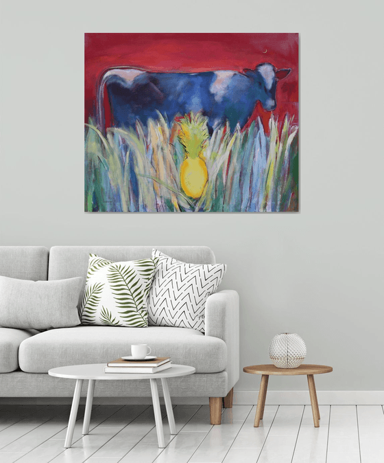 Cow with pineapple