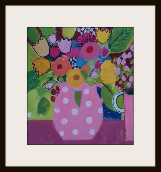 Flowers in a Polka Dot Vase