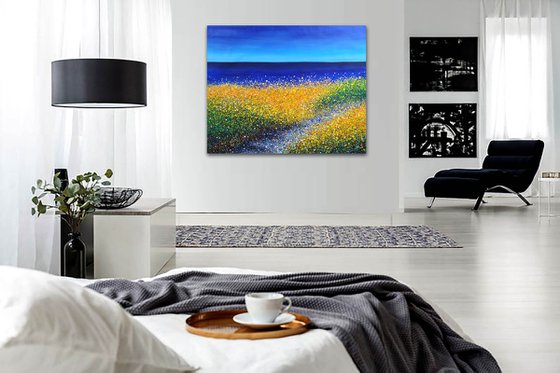 Seaside Painting, Seascape, Dunes, Landscape, Ocean, Beach  - ROLLED - 39" x 53"/ 95 x 120 cm. Abstract seascape Dunes