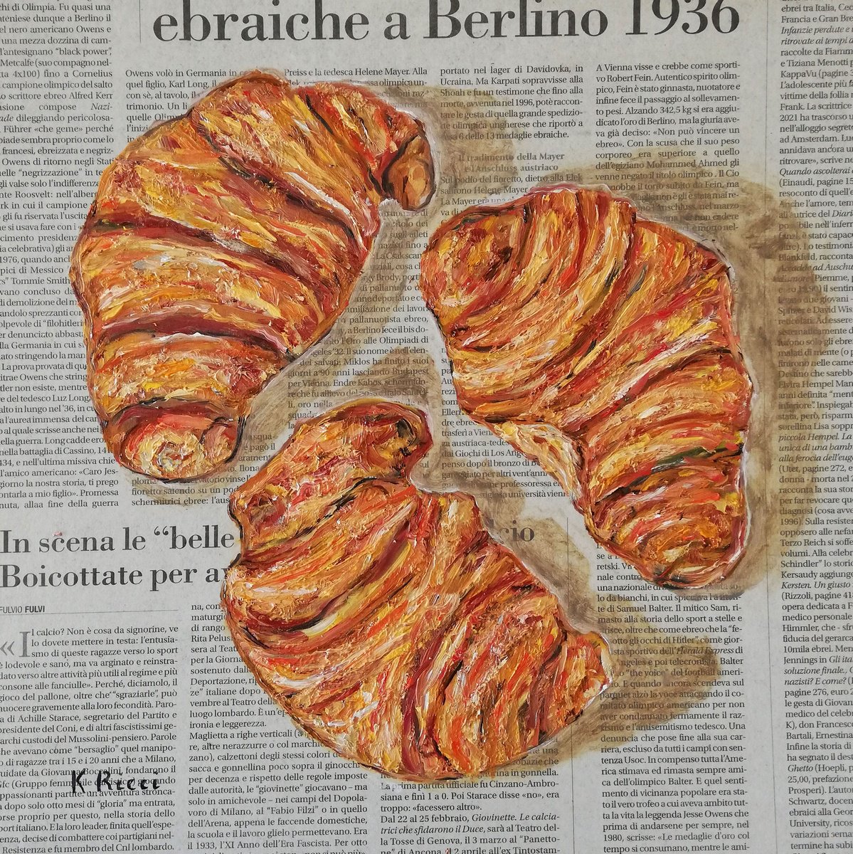 Three Croissants on Newspaper by Katia Ricci