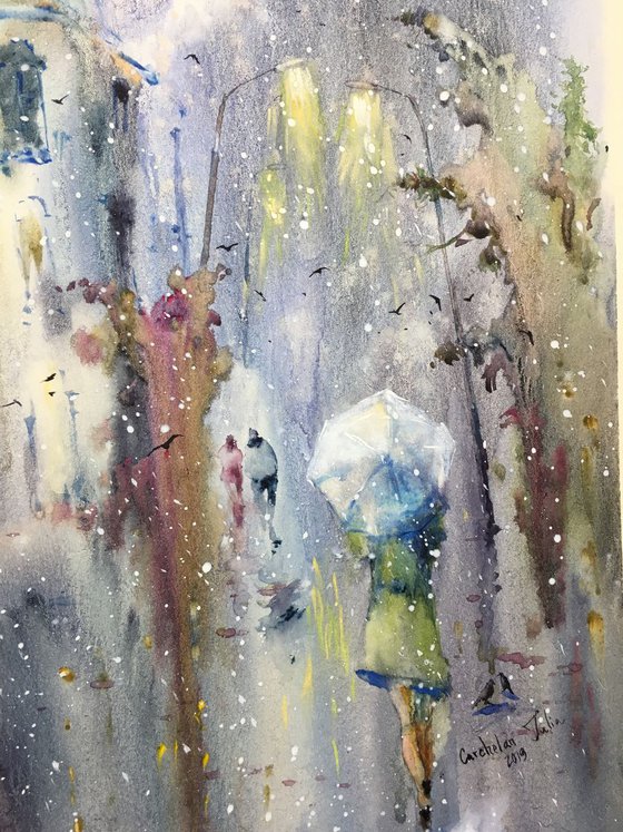 Watercolor "Blue rain”