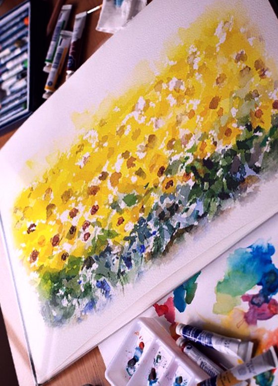 Painterly Sunflower fields