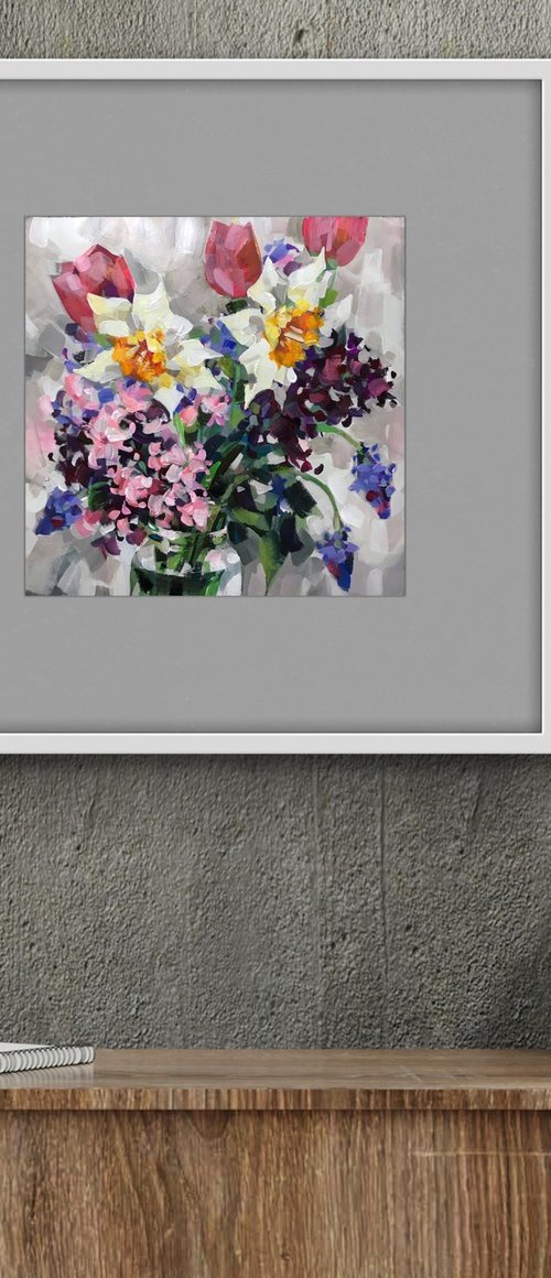 Spring bouquet. one of a kind, handmade artwork, original painting. by Galina Poloz