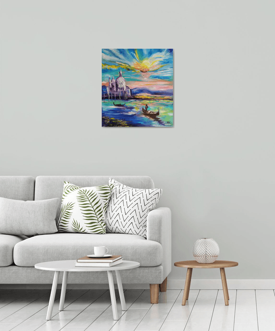Morning in Venice, sunrise, landscape, oil painting