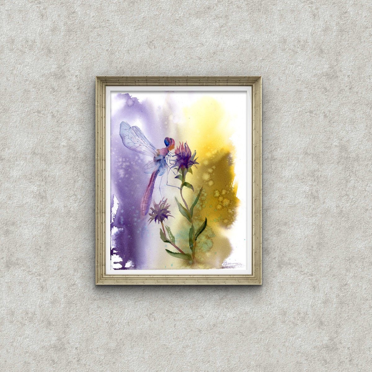 Expressive Botanical Watercolour By Olga Tchefranov (Shefranov), 10 X 13", Dragonfly, Original Artwork