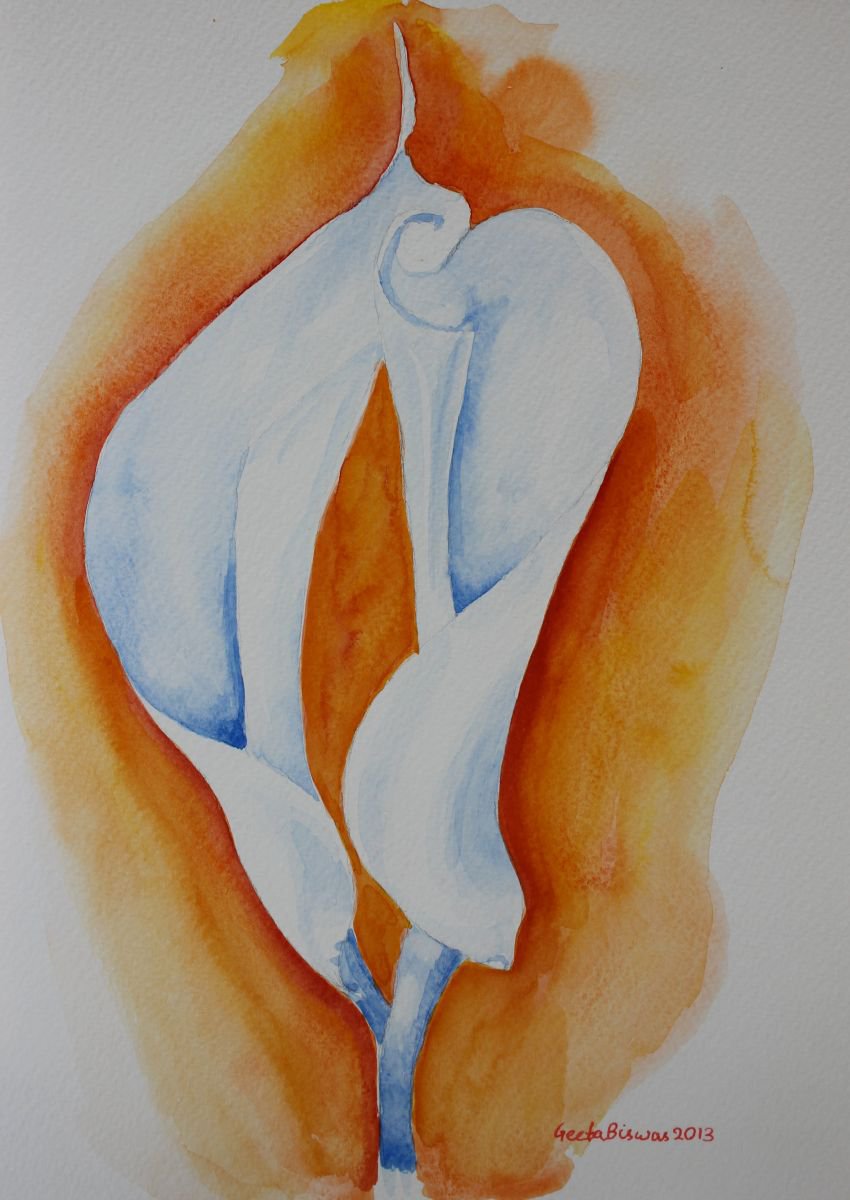 Calla Lilies flowers, still life in watercolor, art for Love, gift by Geeta Yerra