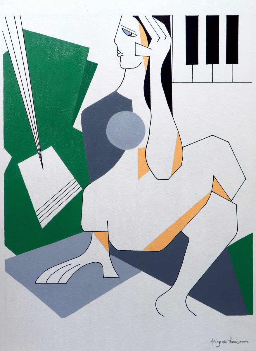 Geometric Portrait Pencil Drawing By Hildegarde Handsaeme, 22 X 30, Accords Visuels, Original Artwork