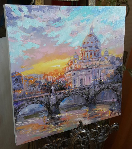 Painting Eternal City - Rome,  italy cityscape, Vatican, St. Angel's Bridge