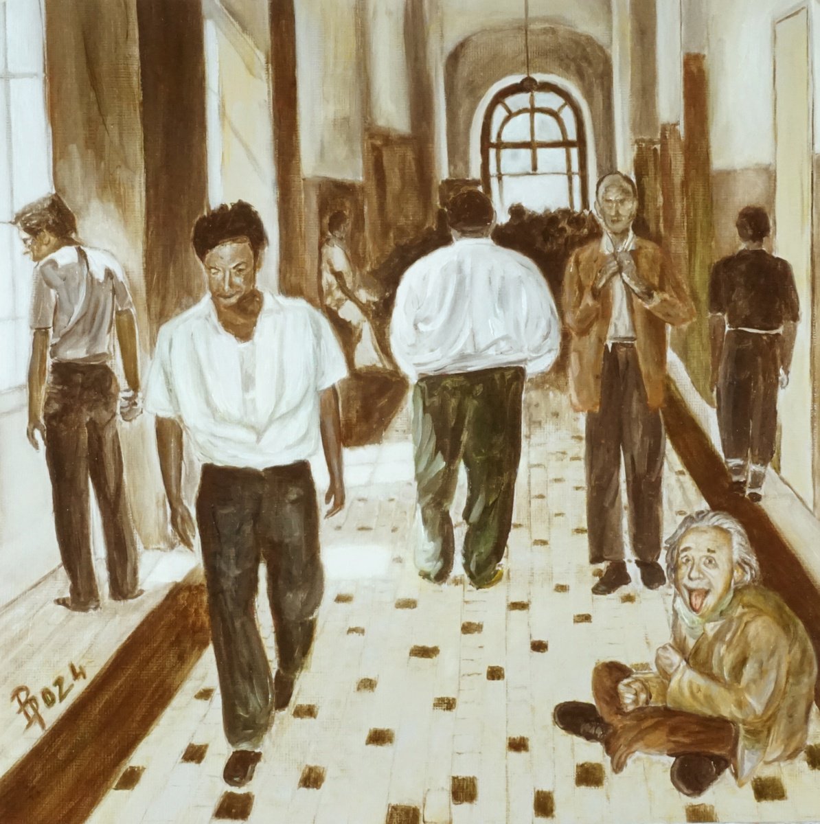 Expressive Portrait Oil Painting By Paolo Borile, 11 X 11", Albert In An Asylum, Original Artwork