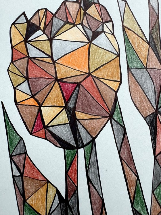 AMBER CRYSTAL TULIPS ON A SOFT BLUE