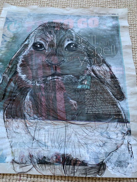 Bunny, Brown Rabbit, Acrylic on Newspaper Nature Art Animal Painting, Wild Life, Animal Portraits 37x29cm Gift Ideas Original Art Modern Art Contemporary Painting Abstract Art For Sale Buy Original Art Free Shipping