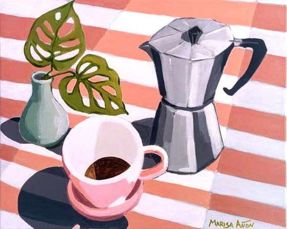 Coffee on stripes COMMISSION PAINTING (LIMITED)