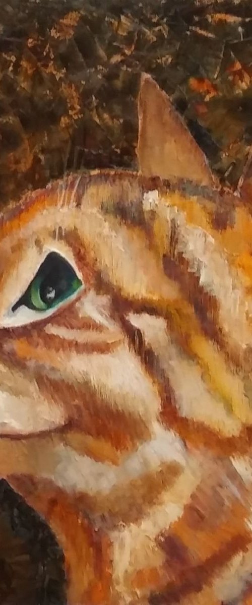 Cat in red, 40x40 cm. (Ready to hang). by Yulia Berseneva