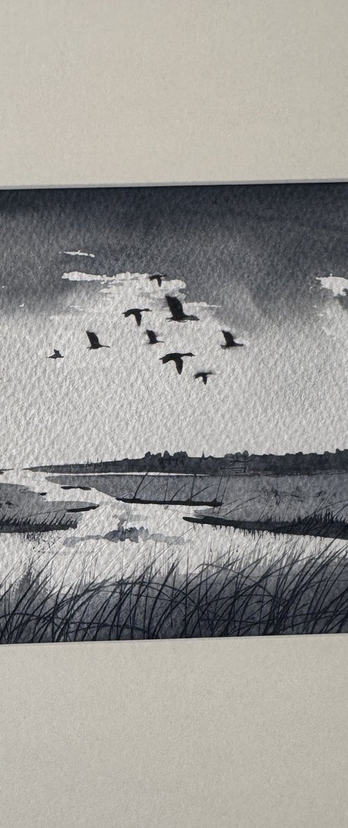 Geese over marshes by Teresa Tanner