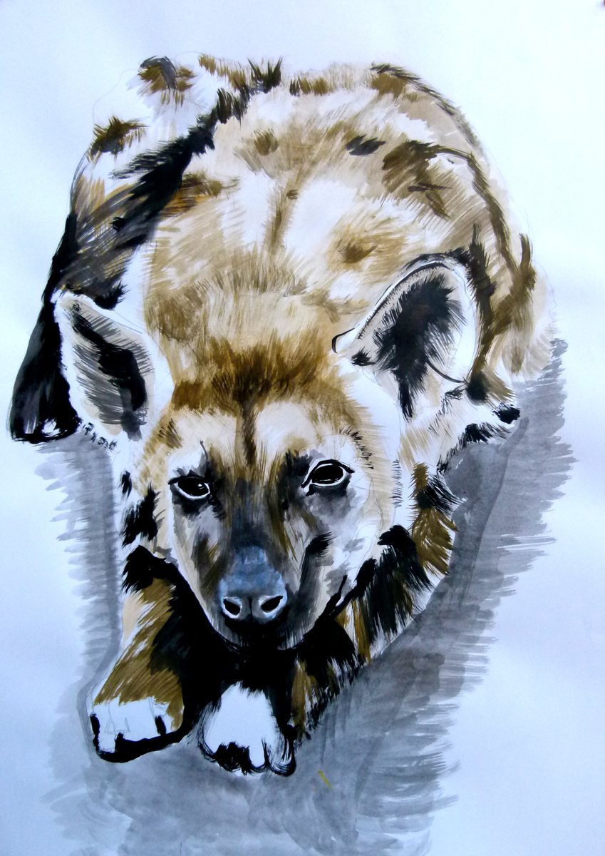 Photorealistic Animal Acrylic Painting By Soso Kumsiashvili, 24 X 33", Hyena, Original Artwork