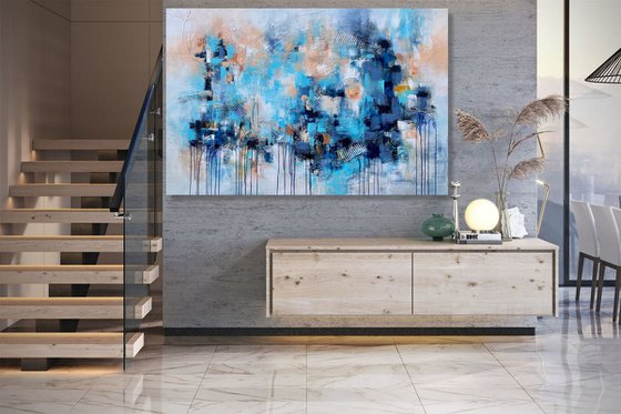 Mysterious Blue - XL LARGE,  TEXTURED ABSTRACT ART – EXPRESSIONS OF ENERGY AND LIGHT. READY TO HANG!