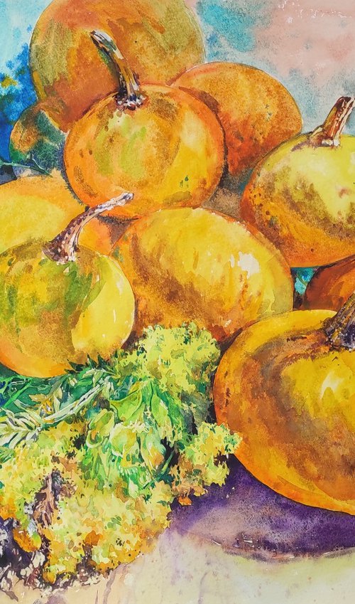 The yellow pumpkins of autumn by Tetiana Borys