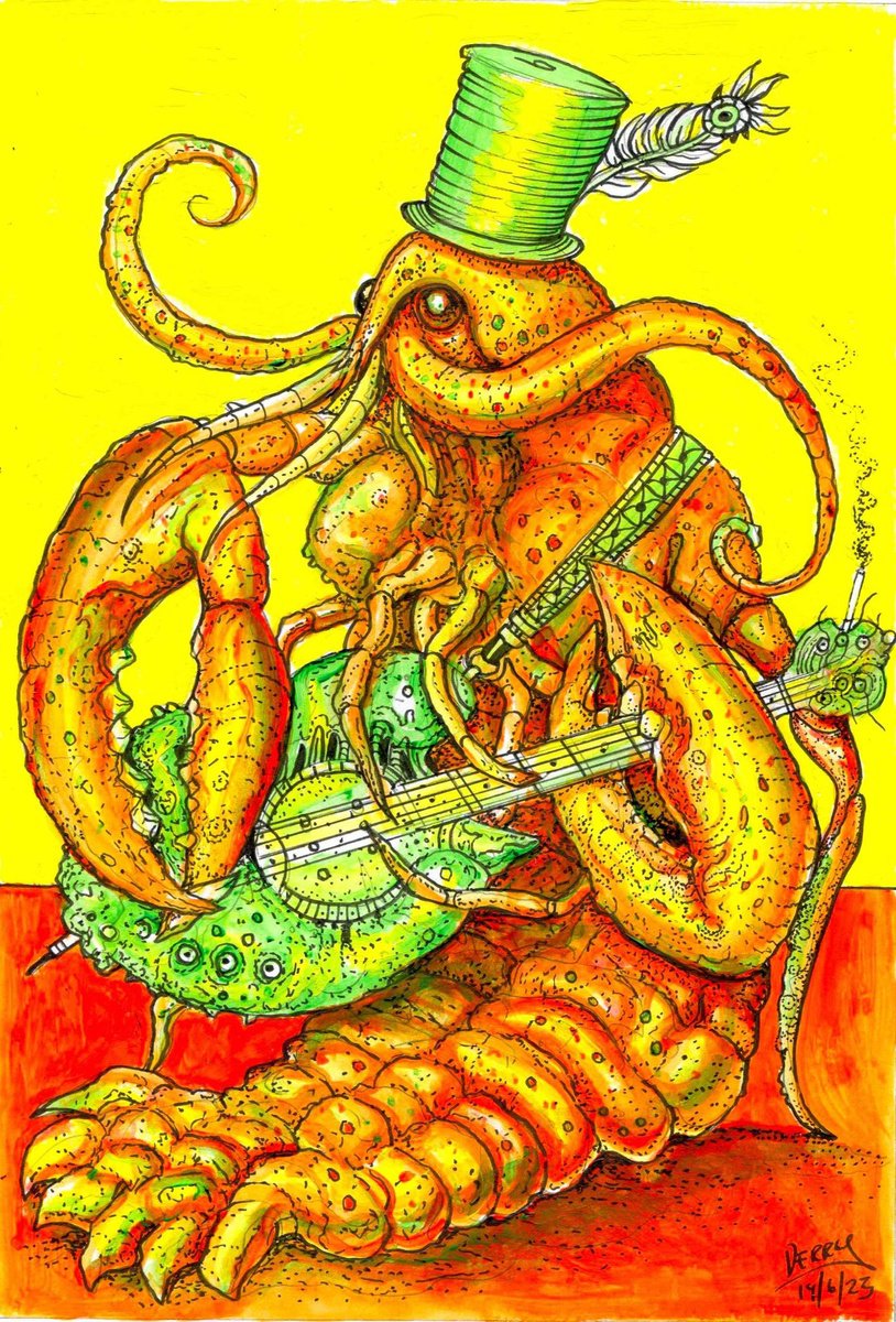 Surrealistic Animal Drawing By Spencer John Derry, 8 X 12", Rock Lobster, Original Artwork