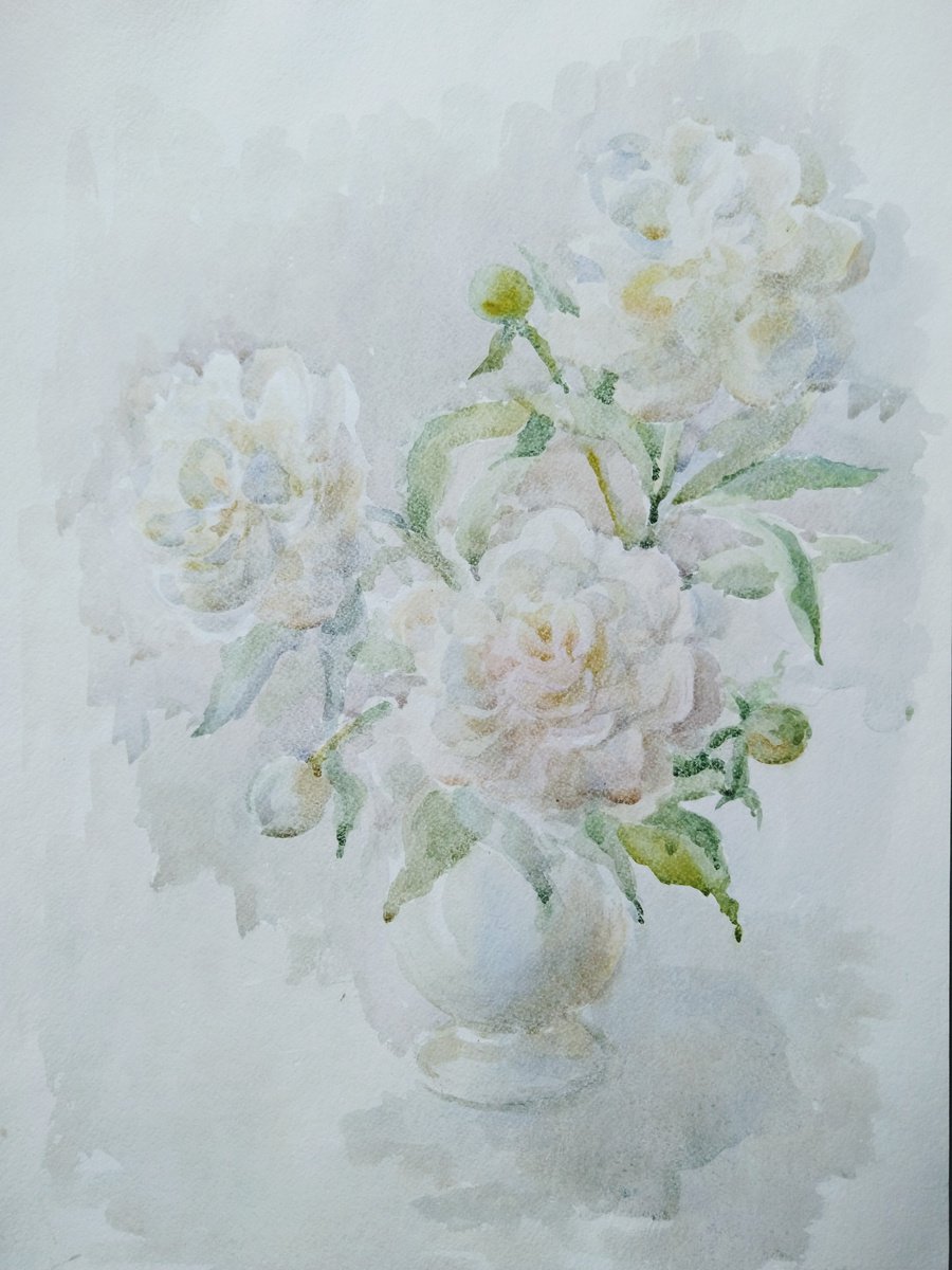 Impressionistic Watercolour , Peonies. Watercolour 2020 By Elena Klyan, 16 X 23, Artwork For Sale On Artfinder