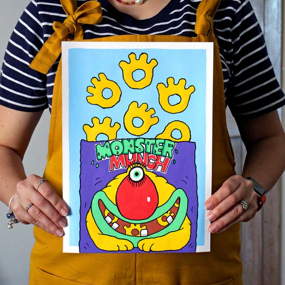 Monster Munch Pickled Onion - Pop Art Painting on Unframed A4 Paper