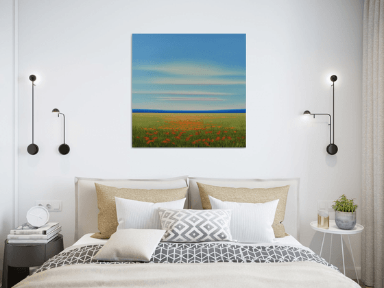 Field of Poppies - Blue Sky Landscape