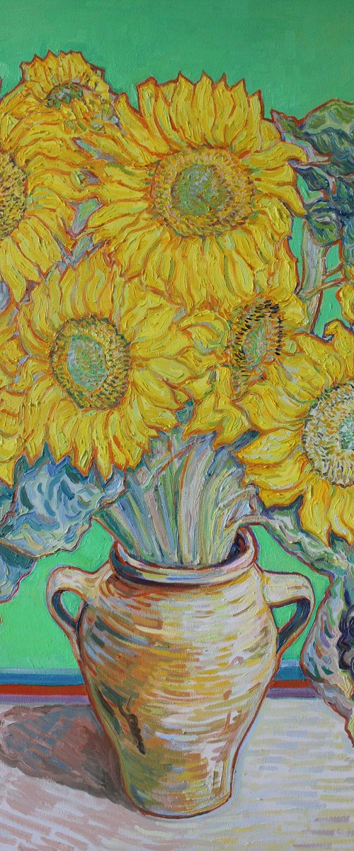 Vase of sunflowers. Green by Nigel Dickerson