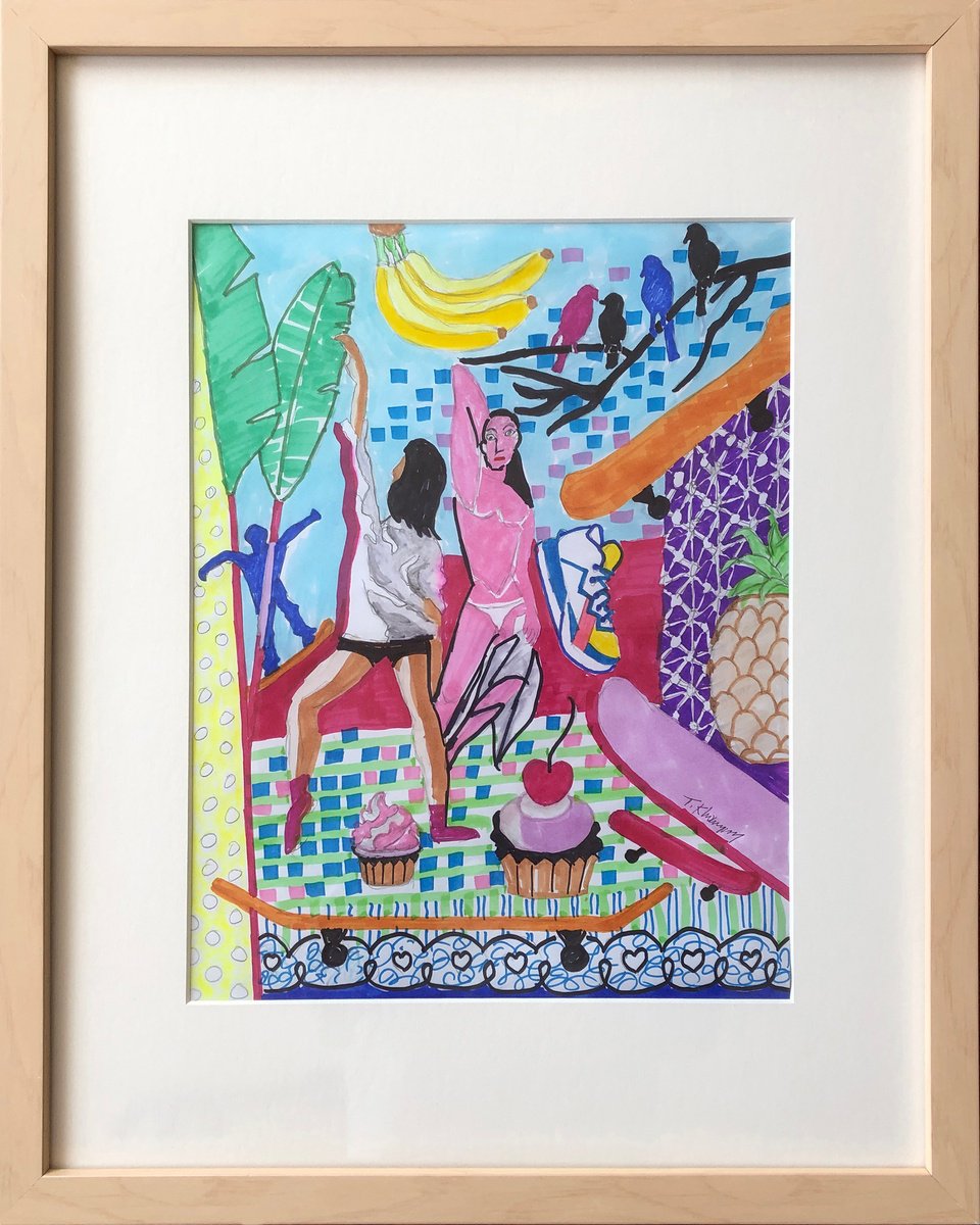 Urban And Pop Animal Acrylic Painting By Tony Khawam, 17 X 21", Prado Delight Sketch, Original Artwork