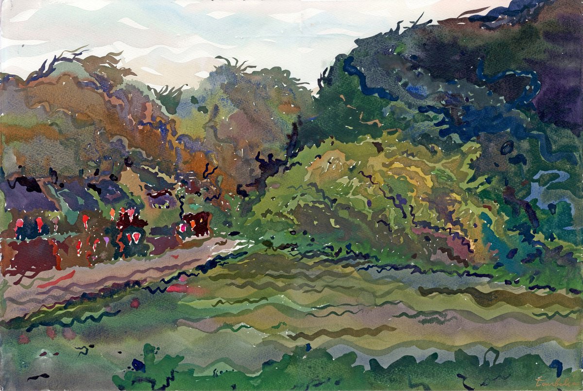 Impressionistic Landscape Watercolour By Tanbelia, 22 X 15", Trang An River In Ninh Binh, Original Artwork