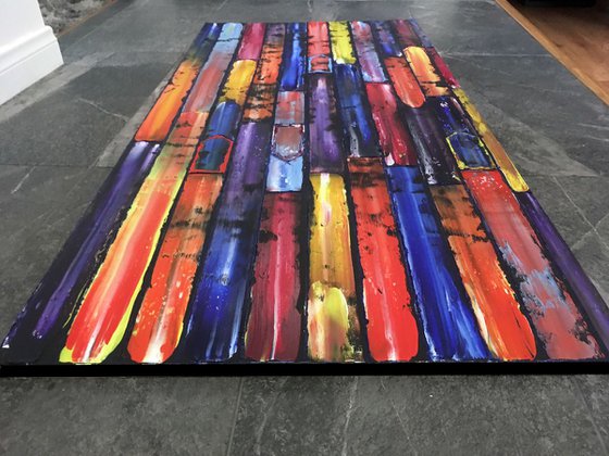 "Slip Through The Cracks" - Original PMS Abstract Oil Painting On Wooden Panel - 48" x 24"