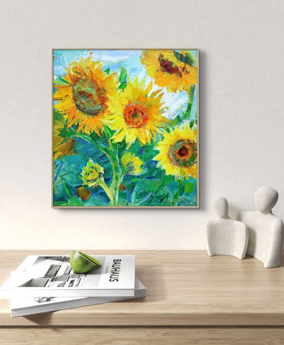 Sunflowers. Yellow and green