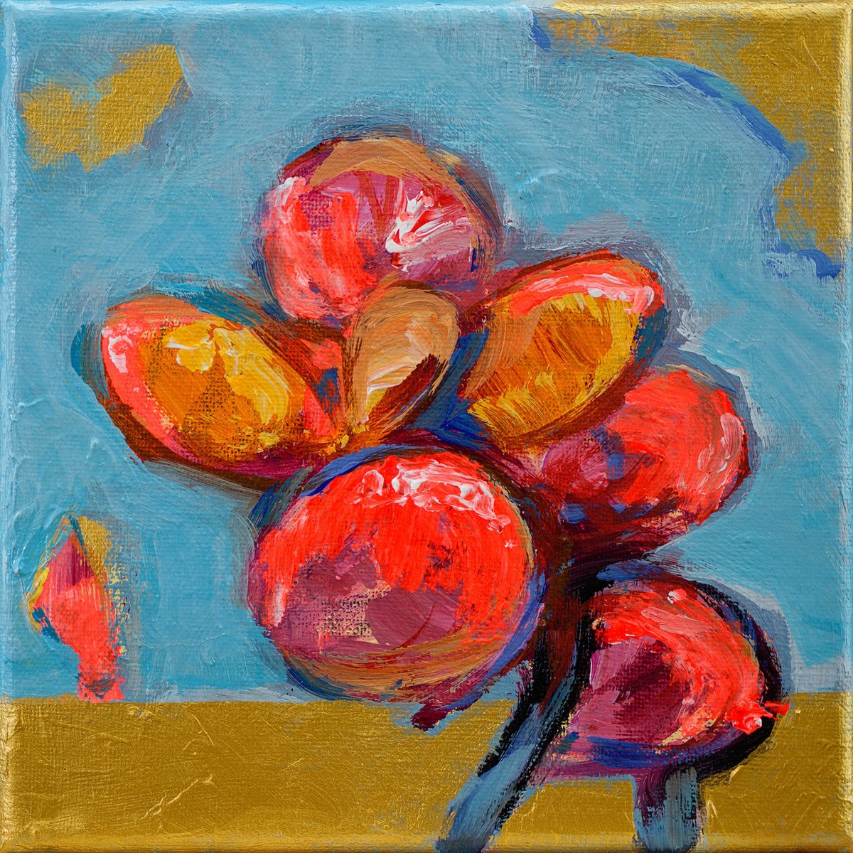 Abstract Acrylic Painting By Uwe Fehrmann, 6 X 6", Buds, Original Artwork