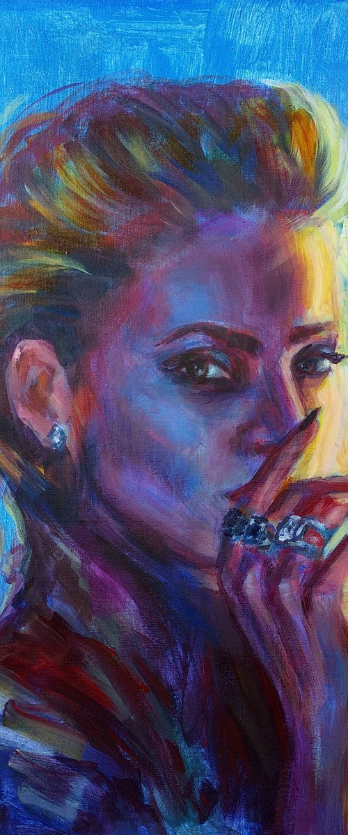 On The Dark Side of The Moon Acrylic Expressionism Woman Portrait by Anastasia Art Line