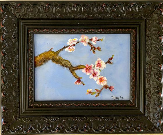 Cherry Blossoms 5x7 on gessoed panel board