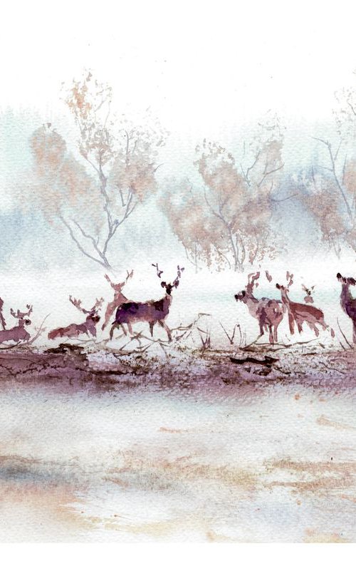 Landscape With  Deer by Yulia Schuster