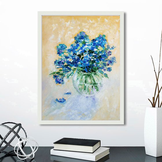 Blue Flowers Painting Bouquet of Forget-me-nots Wall Art