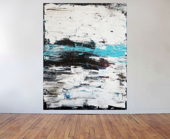 "Tough Talk Under the Blue Line", 48x60 inches.  Extra large minimalism painting on canvas.