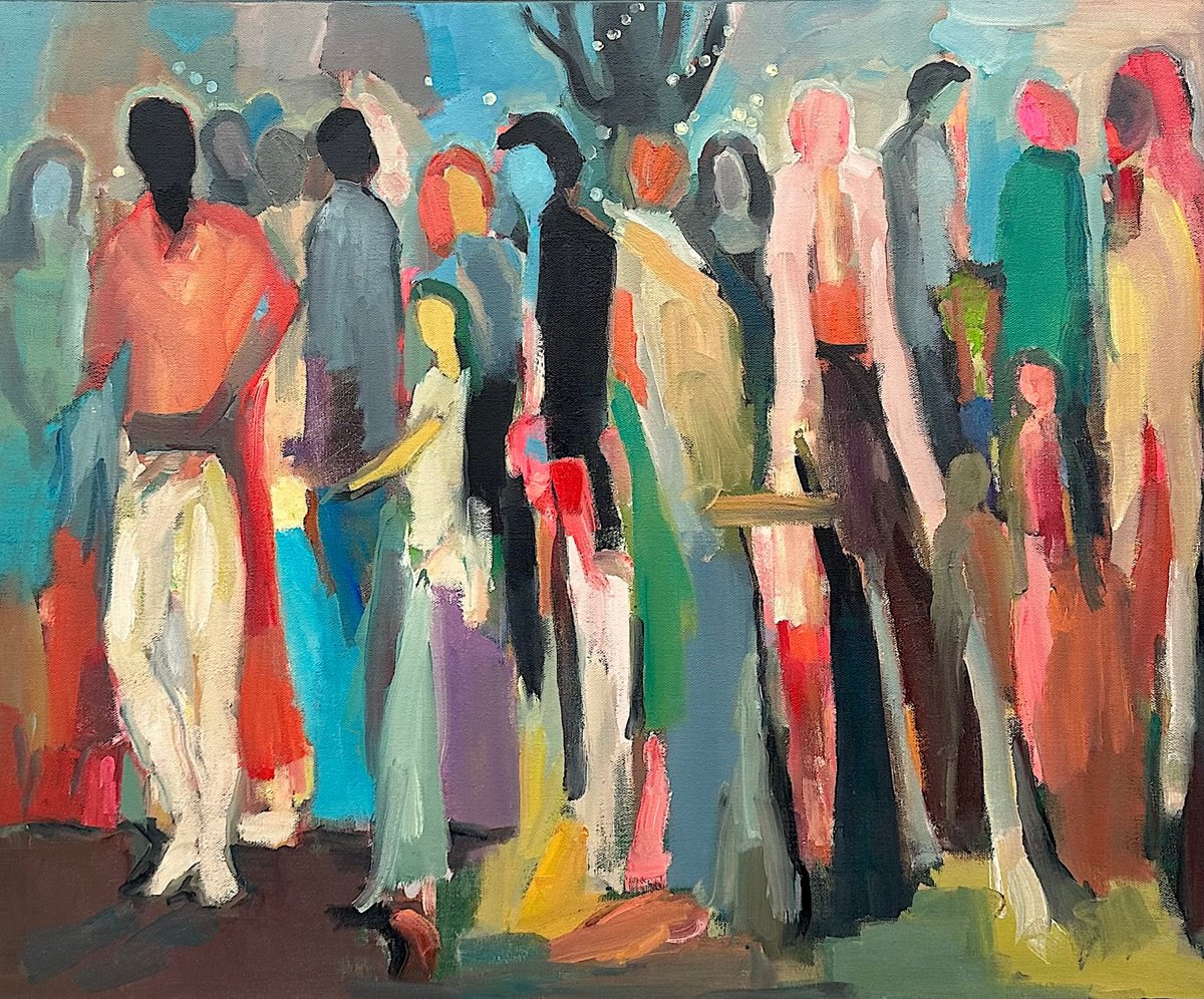 Abstract Oil Painting By Arun Prem, 30 X 24, Late Show, Original Artwork