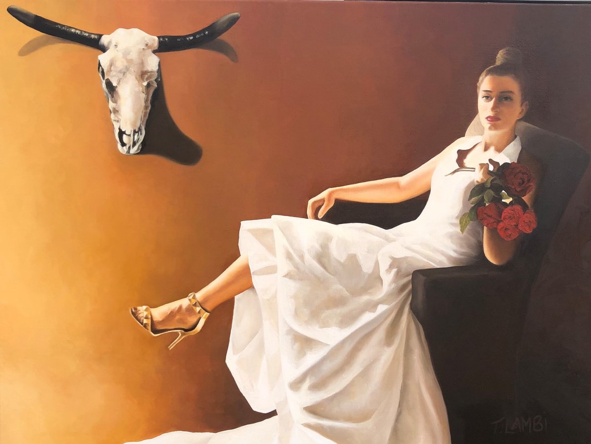 Photorealistic Portrait Oil Painting By Trisha Lambi, 47 X 35", Taurus Rising, Original Artwork