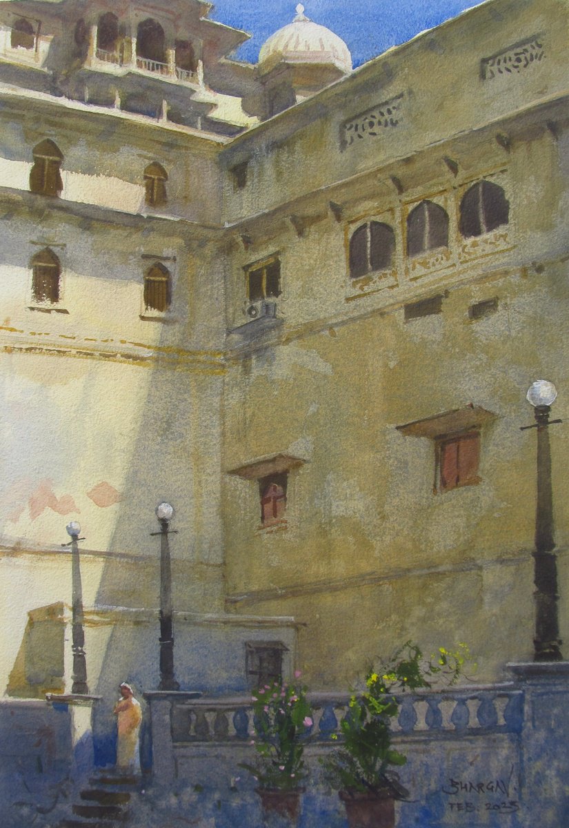Impressionistic Landscape Watercolour By Bhargavkumar Kulkarni, 13 X 19, City Palace, Udaipur, Original Artwork