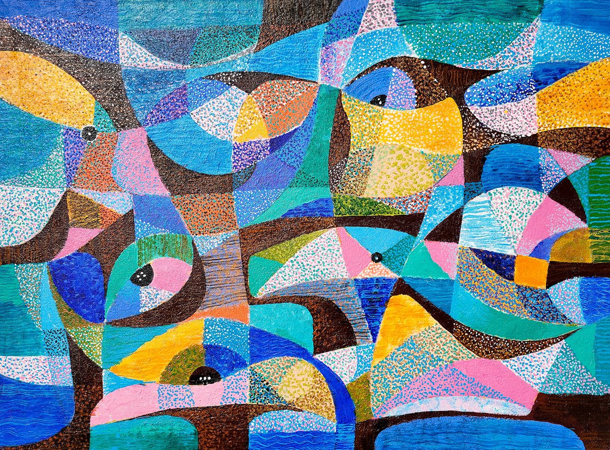 Organic Abstract Acrylic Painting By Vadim Vaskovsky, 24 X 18", Underwater Abstraction, Original Artwork