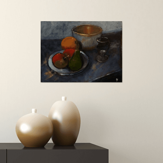 Still life with the old copper bowl